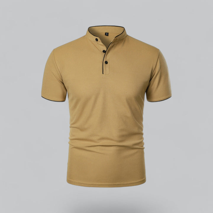 Men's Regular-Fit Short-Sleeve Mandarin Collar Cotton Polo Shirt - Khaki
