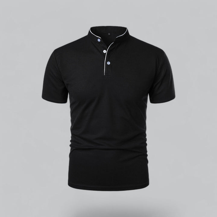 Men's Regular-Fit Short-Sleeve Mandarin Collar Cotton Polo Shirt - Black