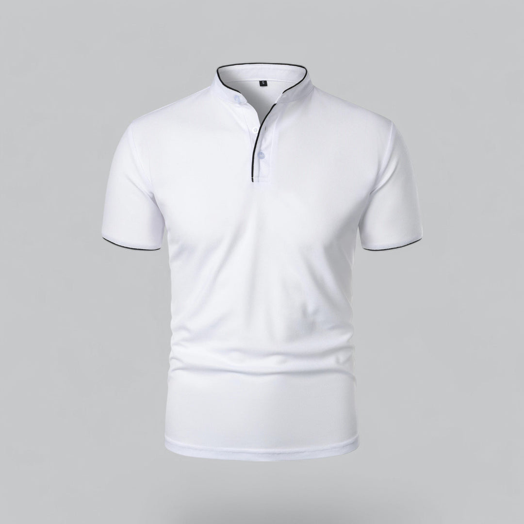 Men's Regular-Fit Short-Sleeve Mandarin Collar Cotton Polo Shirt - White