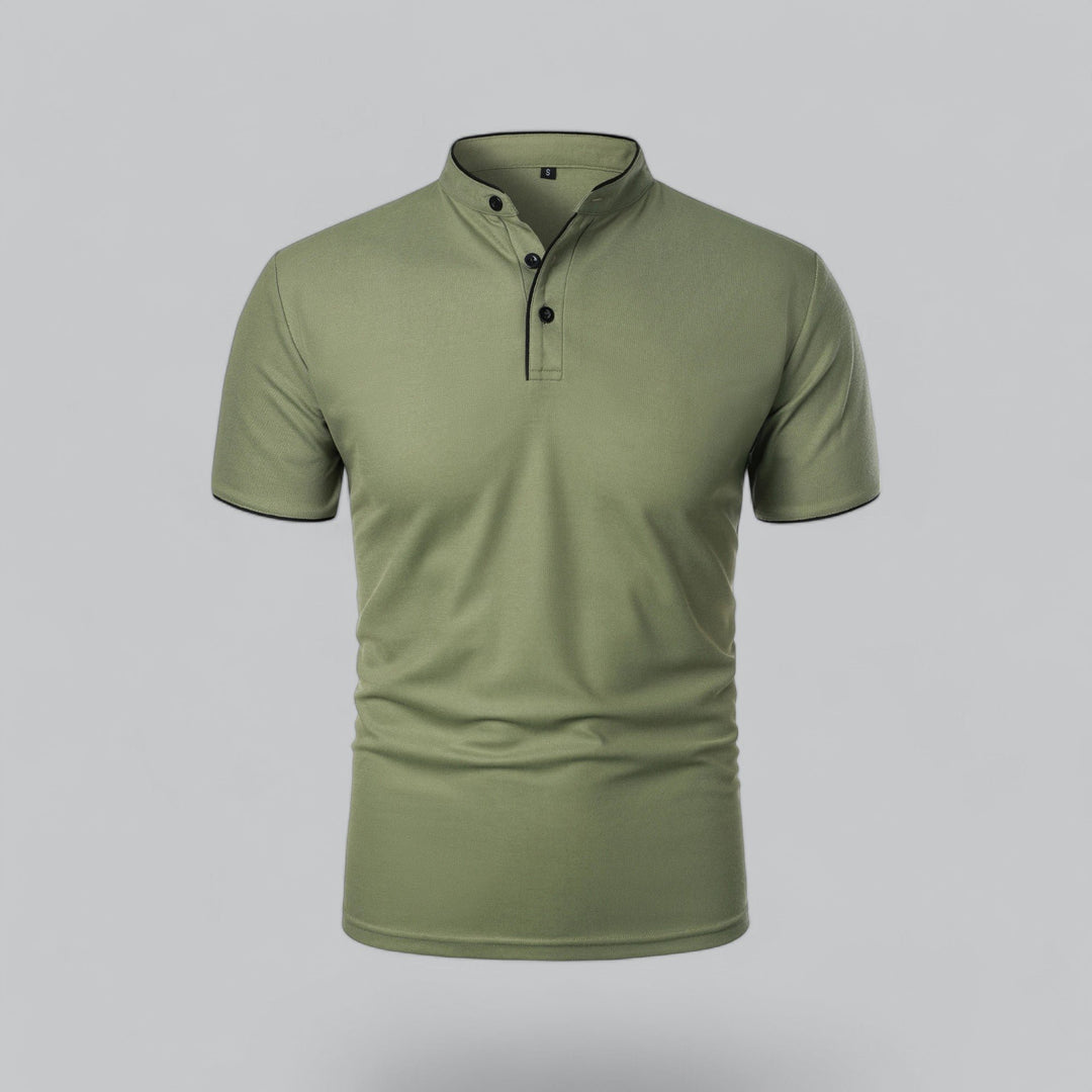 Men's Regular-Fit Short-Sleeve Mandarin Collar Cotton Polo Shirt - Green