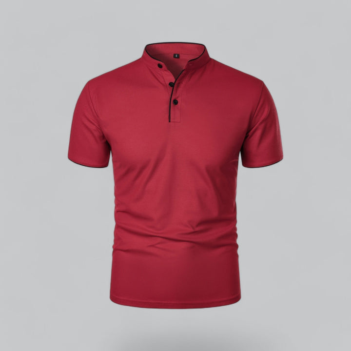Men's Regular-Fit Short-Sleeve Mandarin Collar Cotton Polo Shirt - Dark Red
