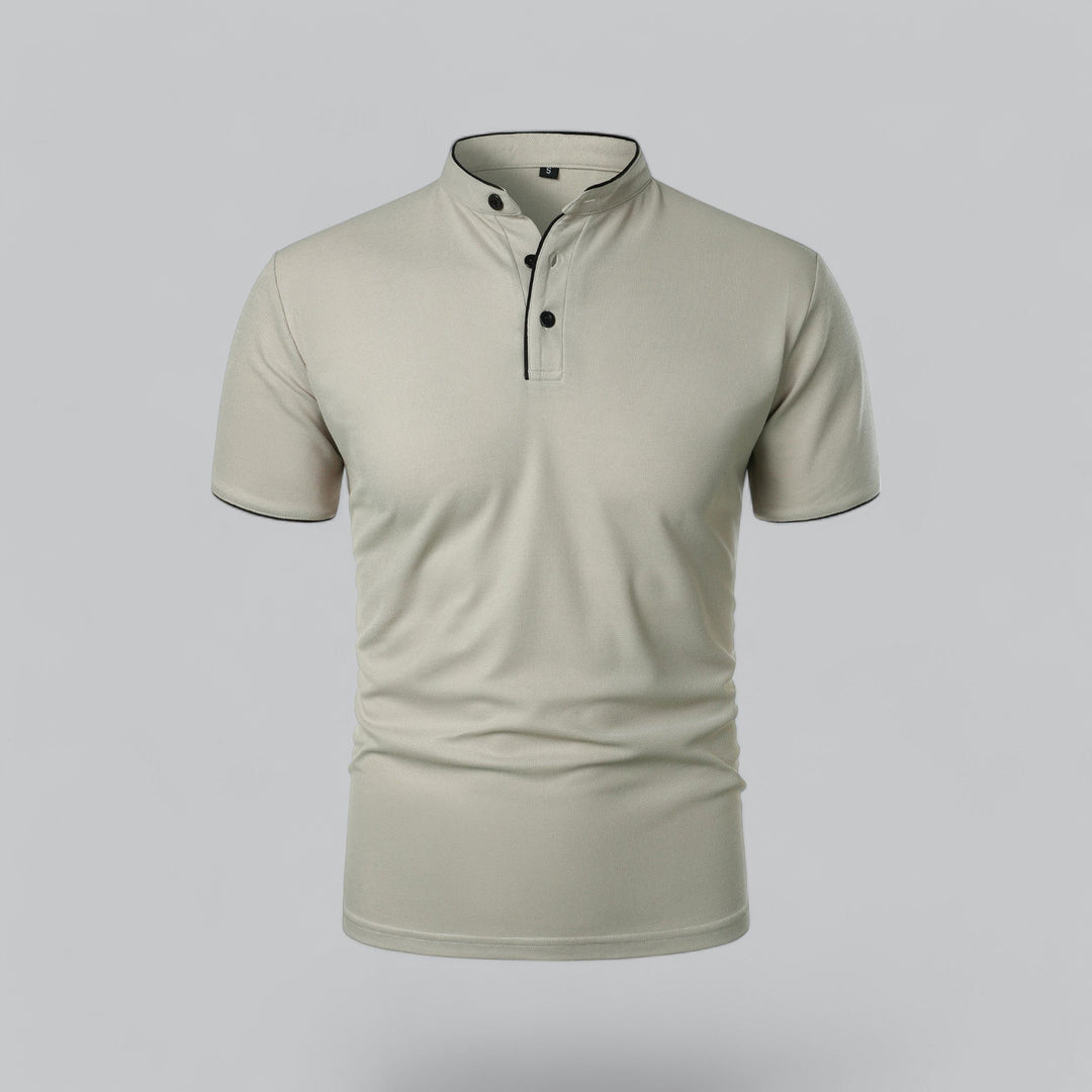 Men's Regular-Fit Short-Sleeve Mandarin Collar Cotton Polo Shirt - Light Grey