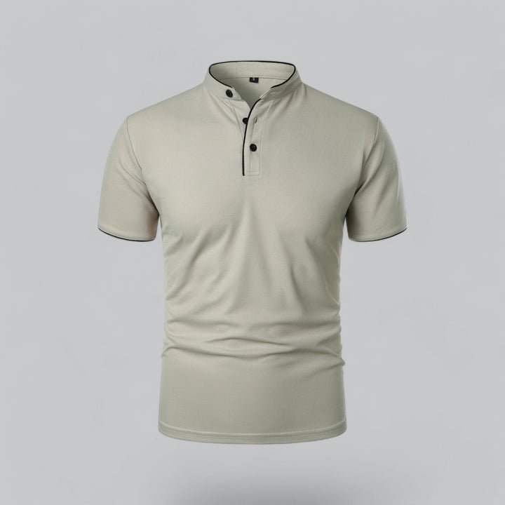 Men's Regular-Fit Short-Sleeve Mandarin Collar Cotton Polo Shirt - Light Grey