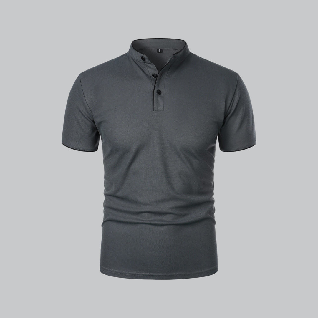Men's Regular-Fit Short-Sleeve Mandarin Collar Cotton Polo Shirt - Dark Grey
