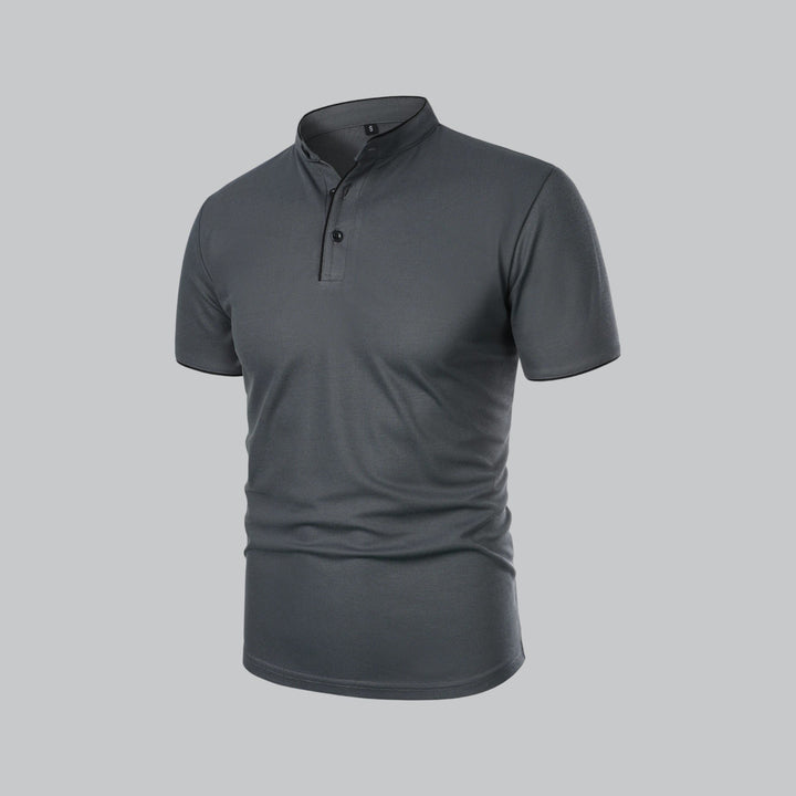 Men's Regular-Fit Short-Sleeve Mandarin Collar Cotton Polo Shirt