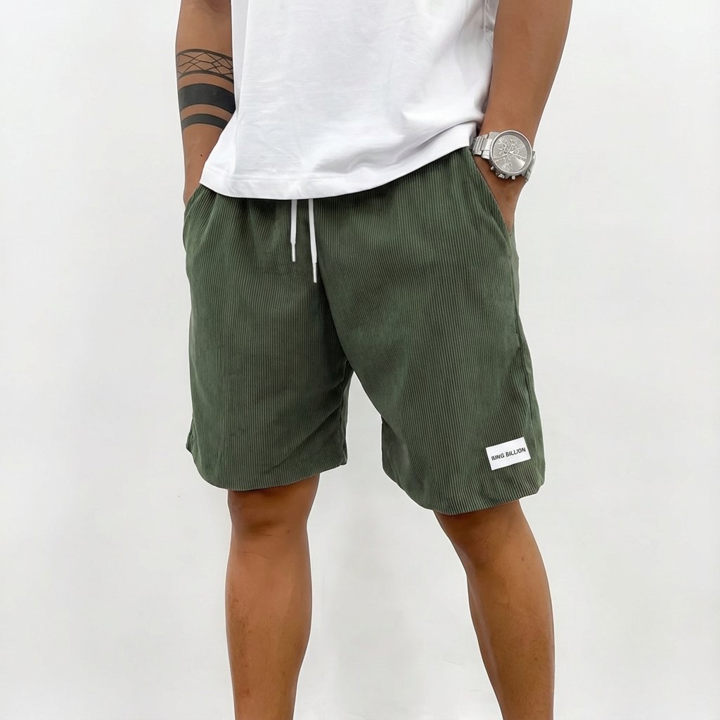 Men's Relaxed-Fit Drawstring Corduroy Casual Shorts - Verde oscuro