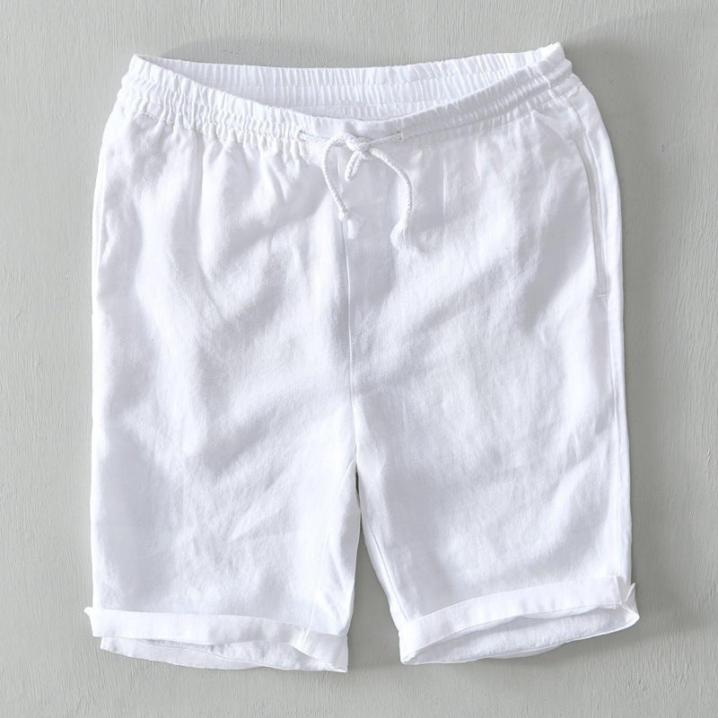 Men's Relaxed-Fit Drawstring Elastic-Waist Linen Shorts - White