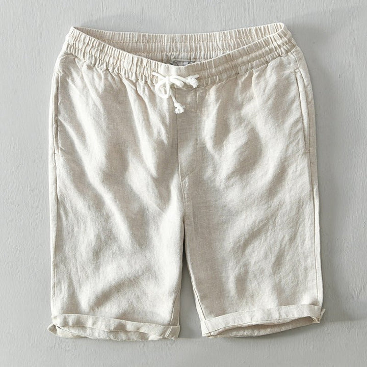 Men's Relaxed-Fit Drawstring Elastic-Waist Linen Shorts - Beige