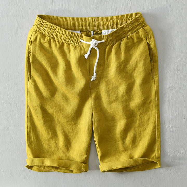 Men's Relaxed-Fit Drawstring Elastic-Waist Linen Shorts - Yellow