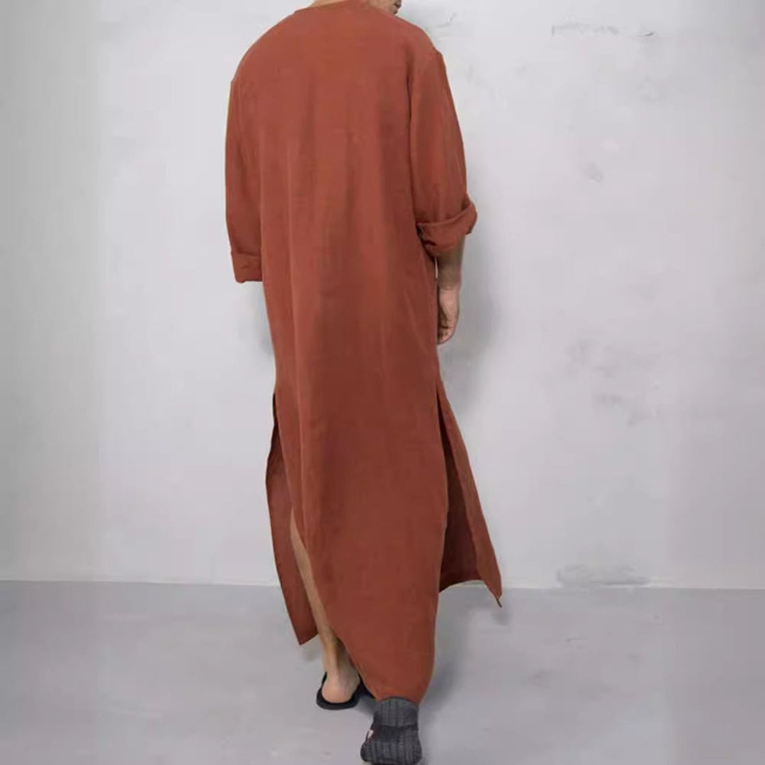 Men's Relaxed-Fit Linen Button-Front Long Tunic Kaftan