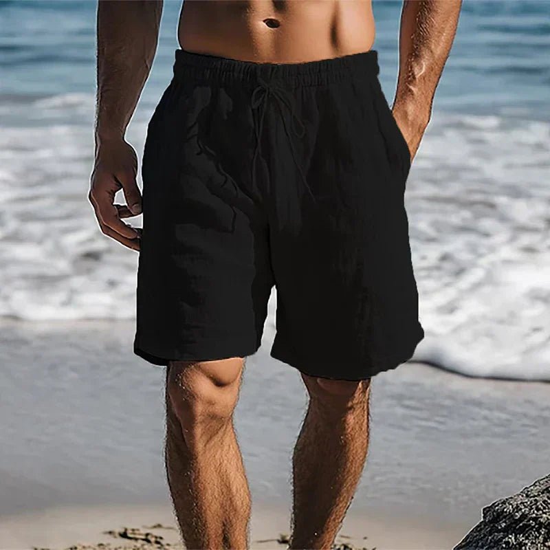 Men's Relaxed-Fit Linen Drawstring Beach Shorts - Black