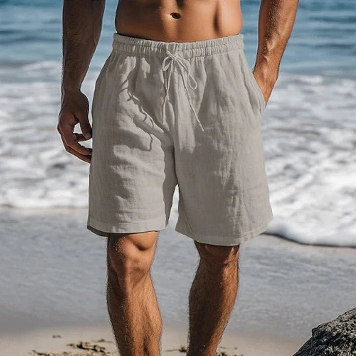 Men's Relaxed-Fit Linen Drawstring Beach Shorts - Grey
