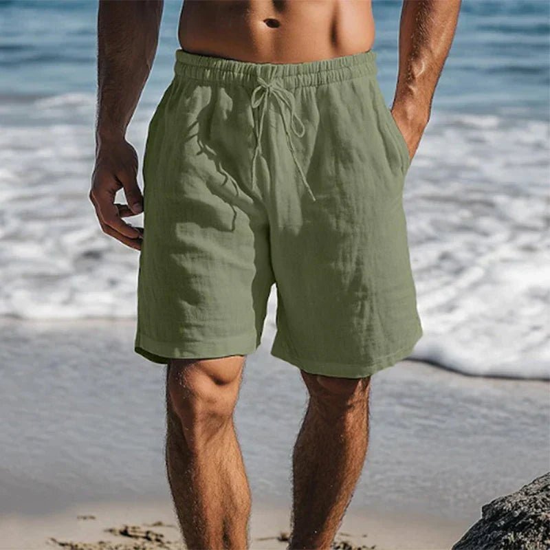Men's Relaxed-Fit Linen Drawstring Beach Shorts - Dark Green