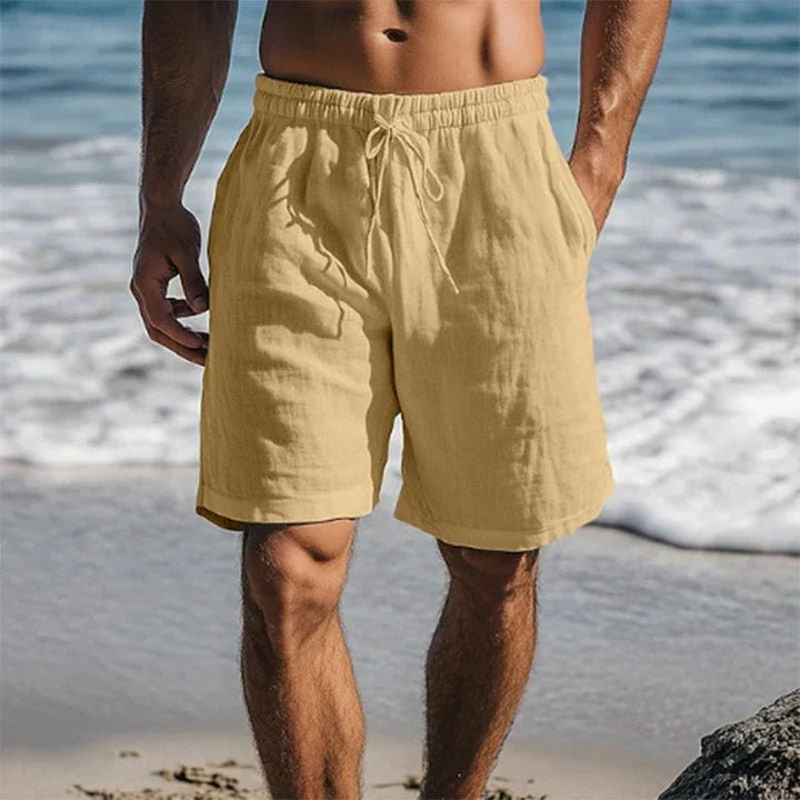 Men's Relaxed-Fit Linen Drawstring Beach Shorts - Khaki