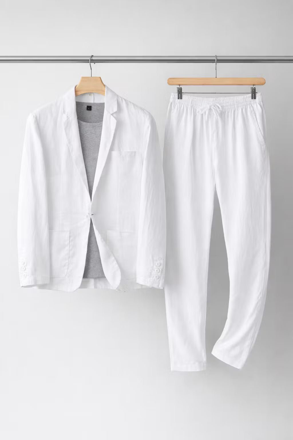 Men's Relaxed-Fit Two-Piece Linen Blazer Suit Set - White