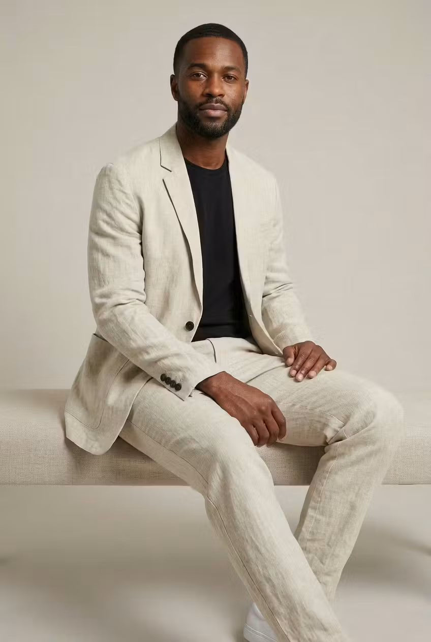 Men's Relaxed-Fit Two-Piece Linen Blazer Suit Set