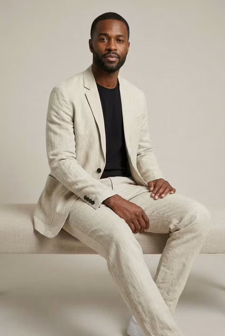 Men's Relaxed-Fit Two-Piece Linen Blazer Suit Set