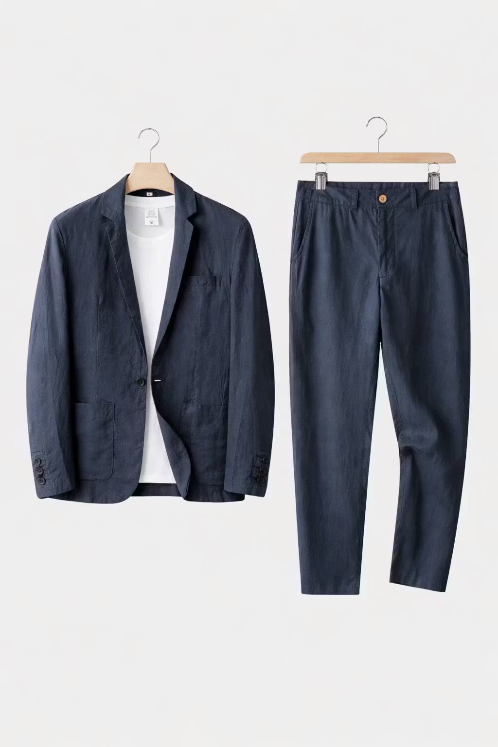 Men's Relaxed-Fit Two-Piece Linen Blazer Suit Set - Blue