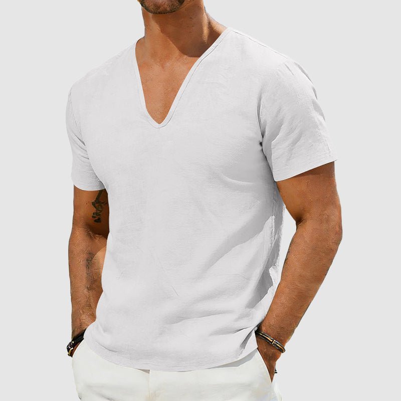 Men's Relaxed-Fit V-Neck Short-Sleeve Linen T-Shirt - White