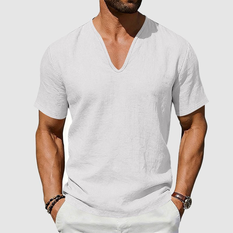 Men's Relaxed-Fit V-Neck Short-Sleeve Linen T-Shirt