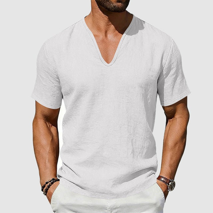 Men's Relaxed-Fit V-Neck Short-Sleeve Linen T-Shirt