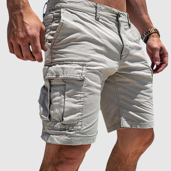 Men's Straight-Cut Knee-Length Cargo Shorts Flap Pockets - White