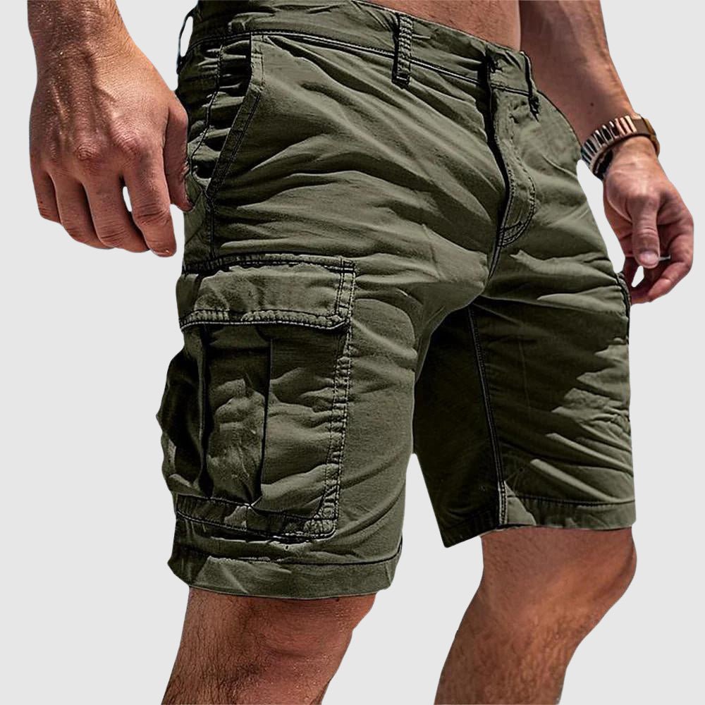 Men's Straight-Cut Knee-Length Cargo Shorts Flap Pockets - Green