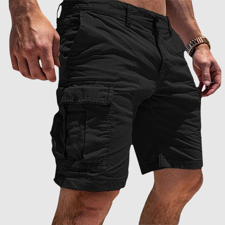 Men's Straight-Cut Knee-Length Cargo Shorts Flap Pockets - Black