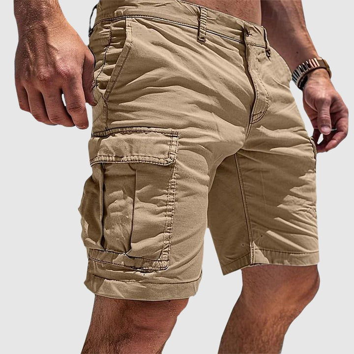 Men's Straight-Cut Knee-Length Cargo Shorts Flap Pockets - Beige