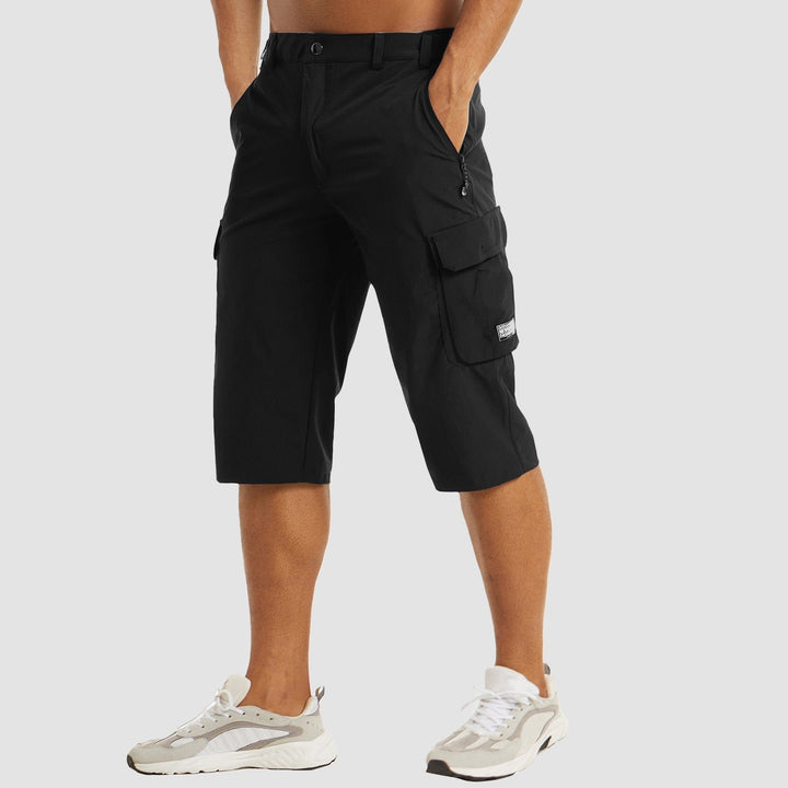 Men's Straight-Leg Knee-Length Cargo Shorts Button-Fly - Black
