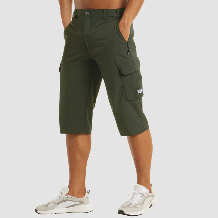 Men's Straight-Leg Knee-Length Cargo Shorts Button-Fly - Dark Green