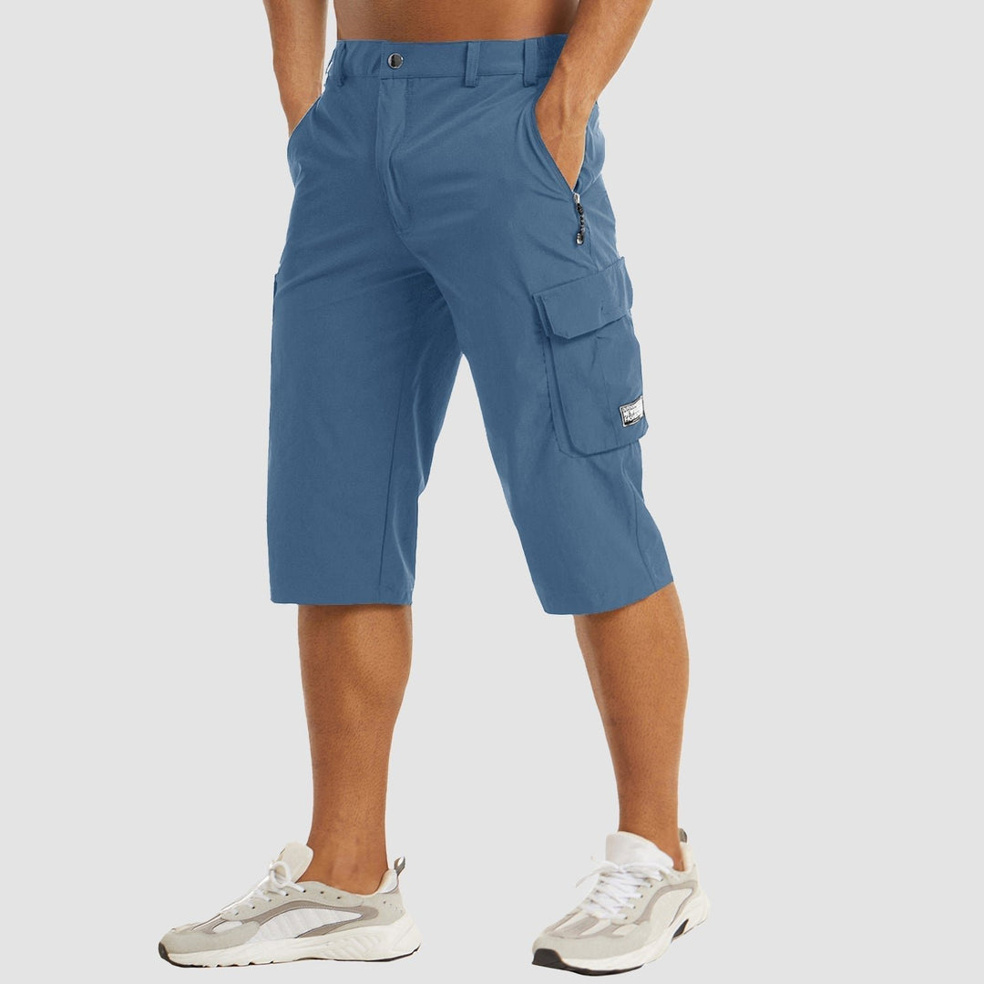 Men's Straight-Leg Knee-Length Cargo Shorts Button-Fly - Light Blue