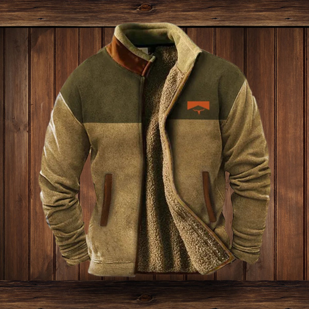 Men's Western Print Sherpa-Lined Full-Zip Fleece Jacket - Brown