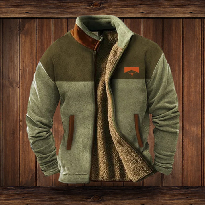 Men's Western Print Sherpa-Lined Full-Zip Fleece Jacket - Green