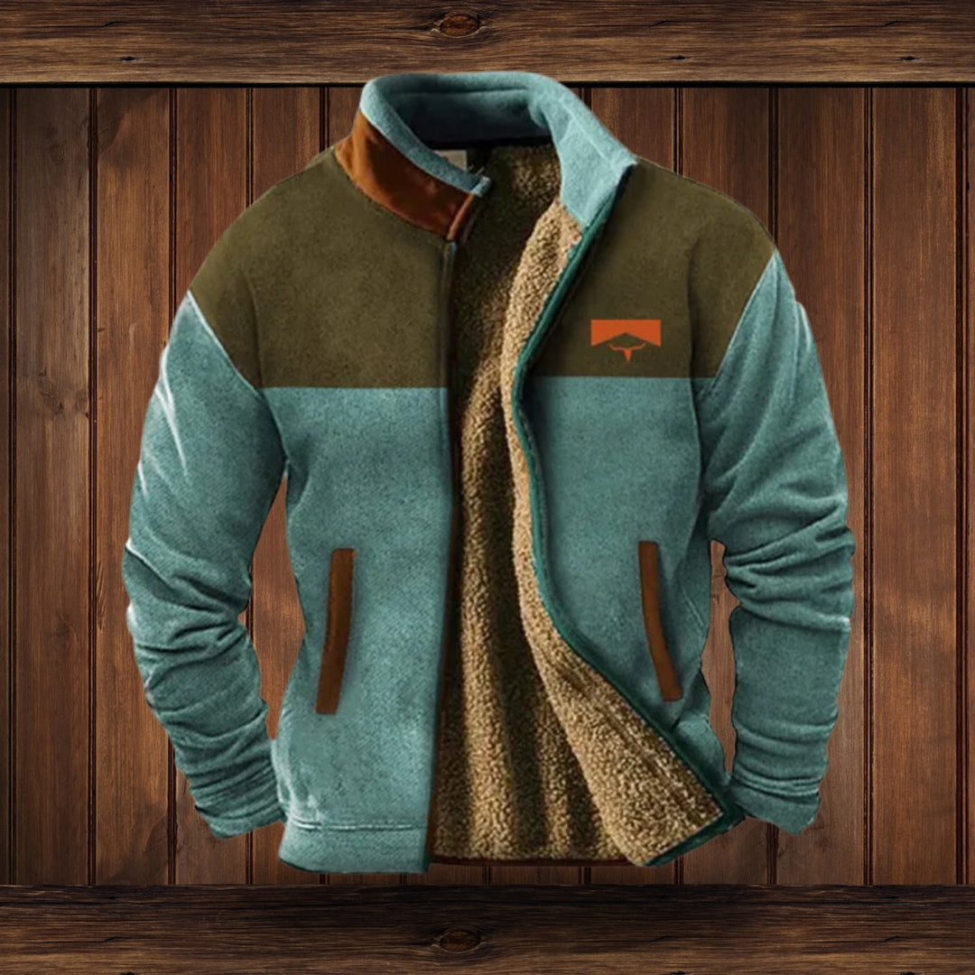 Men's Western Print Sherpa-Lined Full-Zip Fleece Jacket - Blue