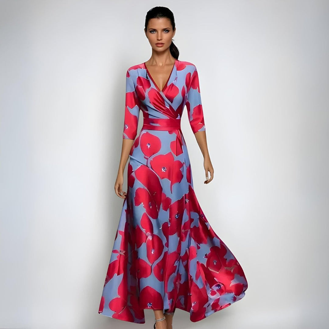 Mother of the Bride Dress Floral Wrap Maxi A-Line Gown