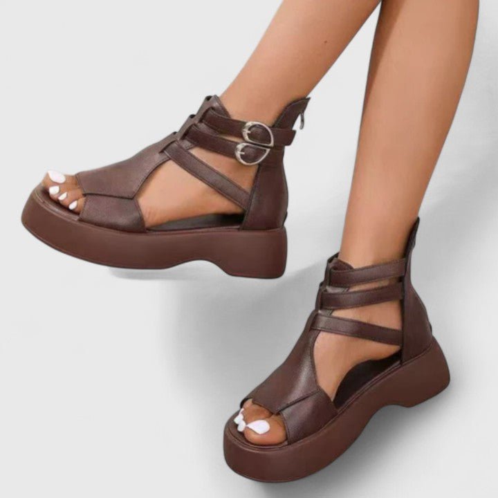 Women's Brown Platform Gladiator Buckle-Strap Open-Toe Sandals