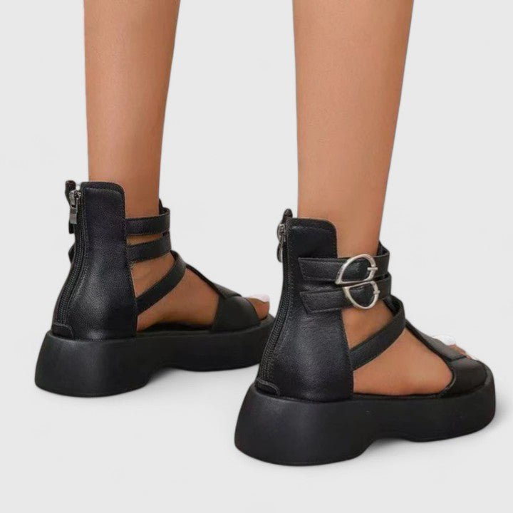 Women's Brown Platform Gladiator Buckle-Strap Open-Toe Sandals