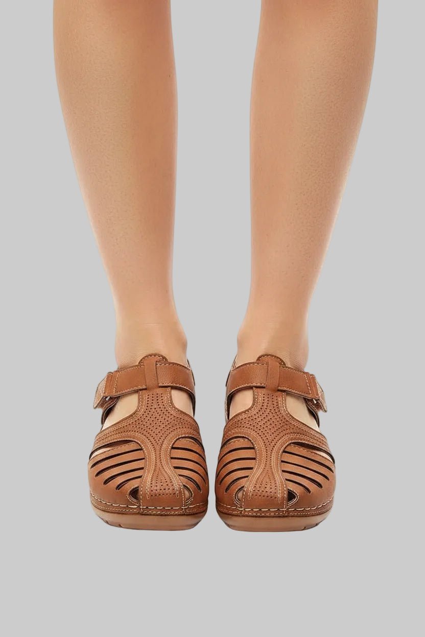 Women's Closed-Toe Cutout Wedge Walking Sandals Velcro Strap - Brown