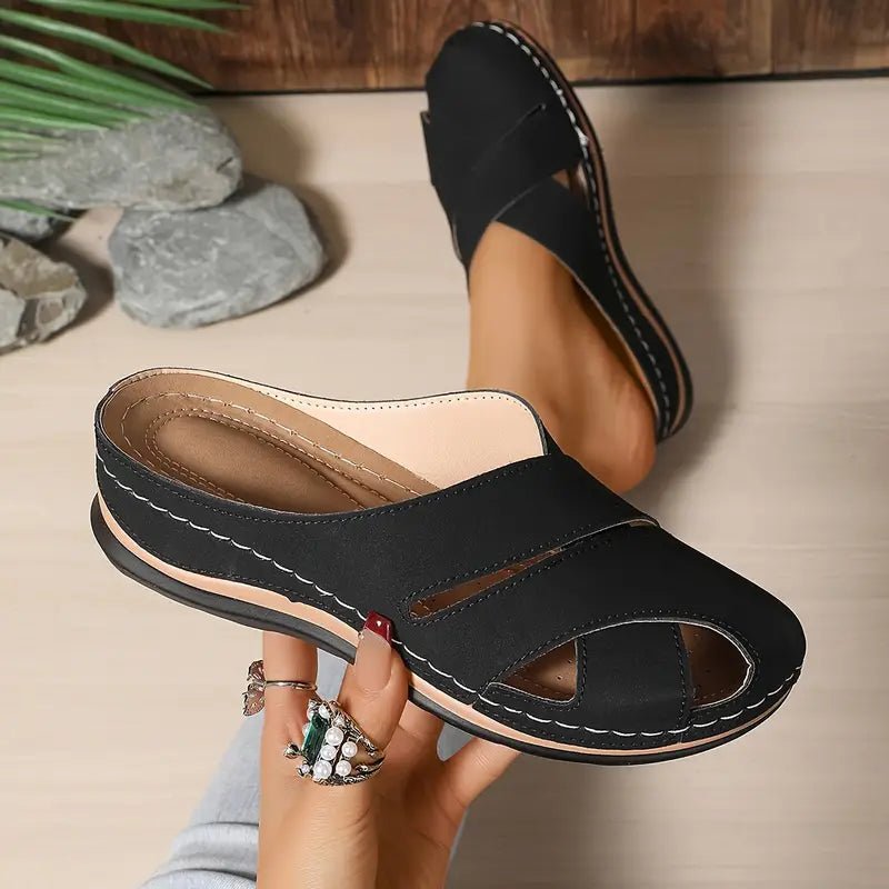 Women's Cushioned Slip-On Open-Toe Comfort Sandal Mules - Black