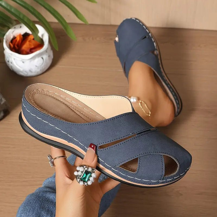 Women's Cushioned Slip-On Open-Toe Comfort Sandal Mules - Blue