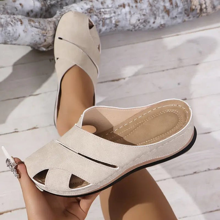 Women's Cushioned Slip-On Open-Toe Comfort Sandal Mules - Beige