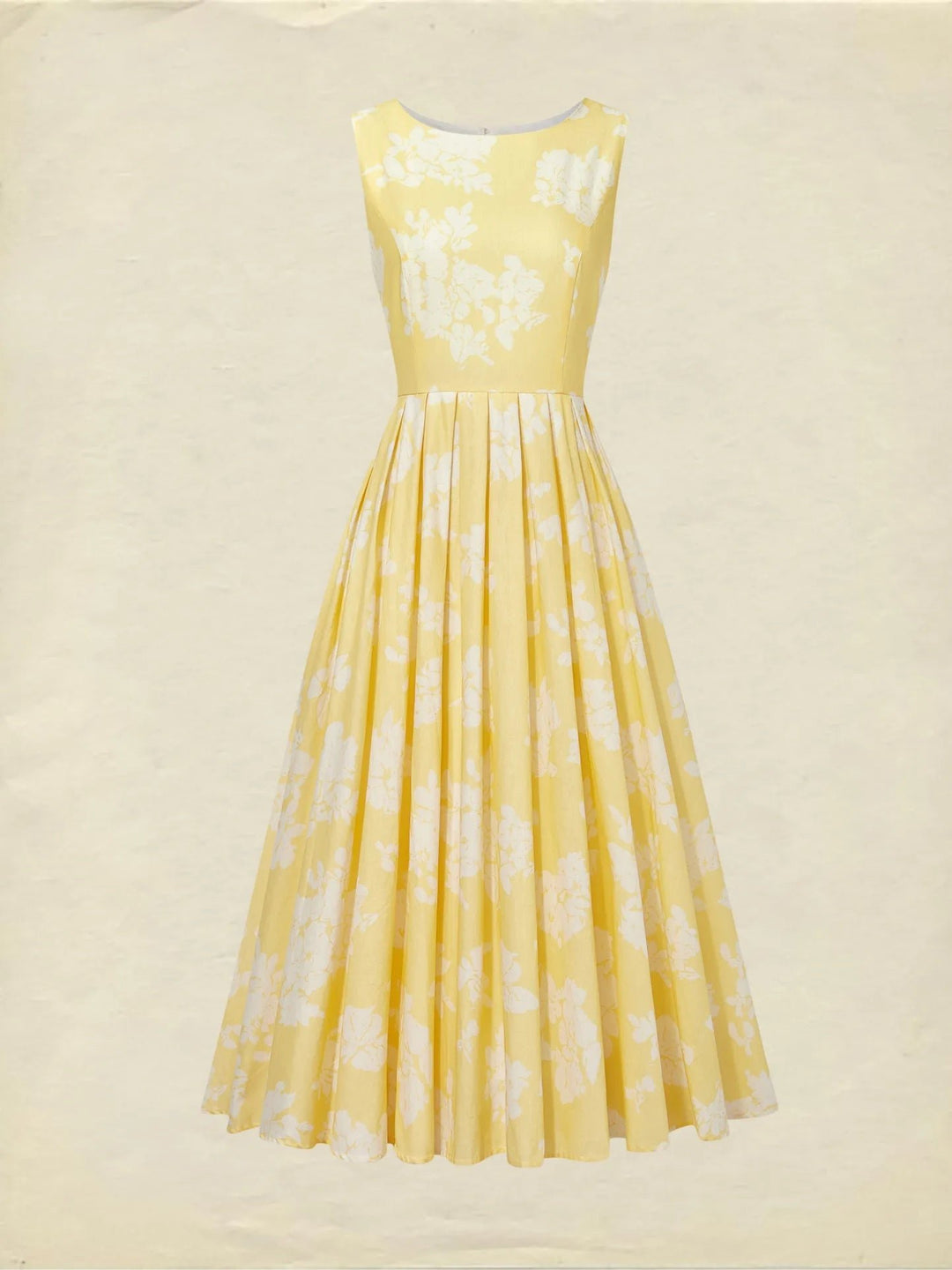 Women's Floral A-Line Pleated Midi Dress Pockets