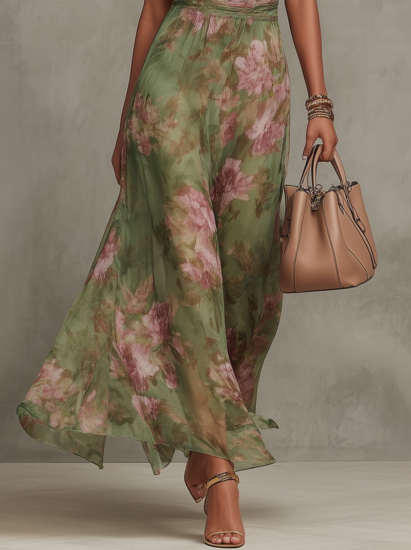 Women's Floral Halter-Neck Sleeveless Maxi Dress