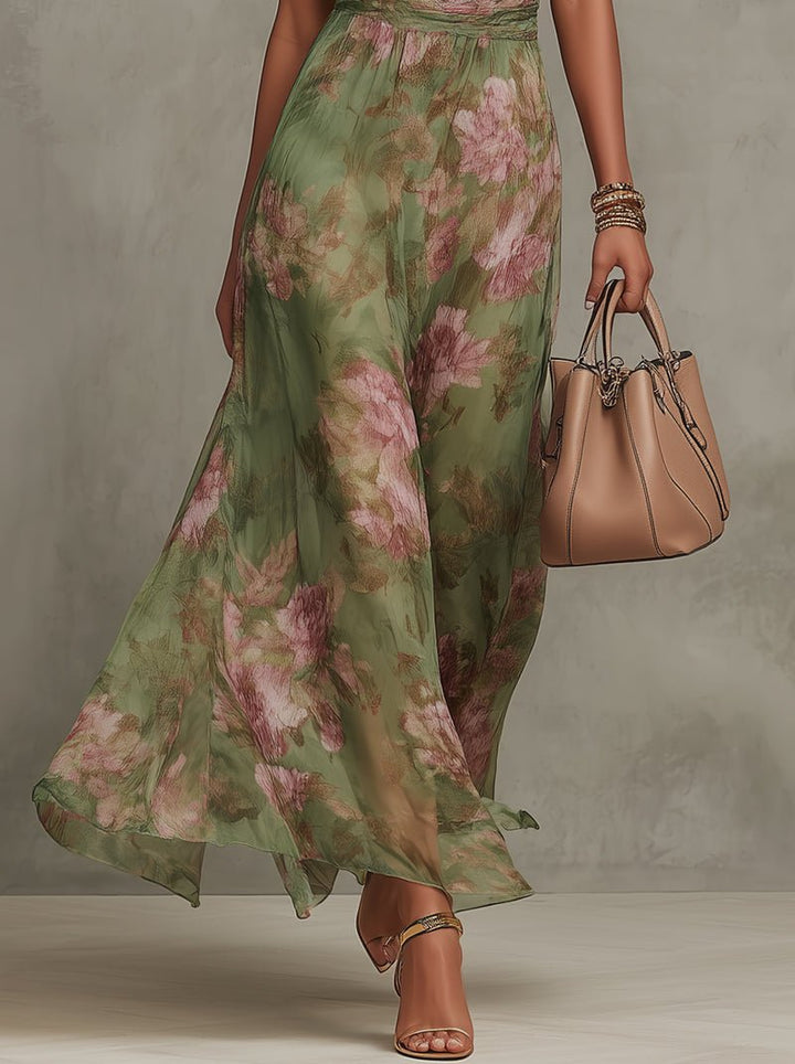Women's Floral Halter-Neck Sleeveless Maxi Dress