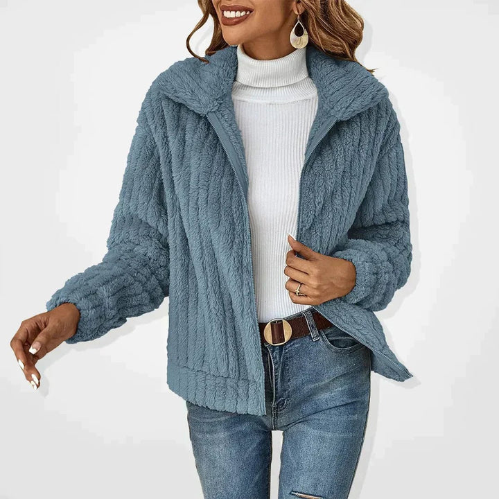 Women's Fluffy Plush Zip-Up Sherpa Cardigan Jacket - Blue