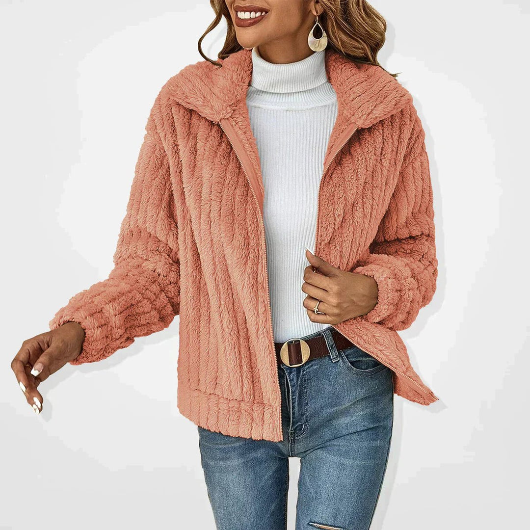 Women's Fluffy Plush Zip-Up Sherpa Cardigan Jacket - Pink