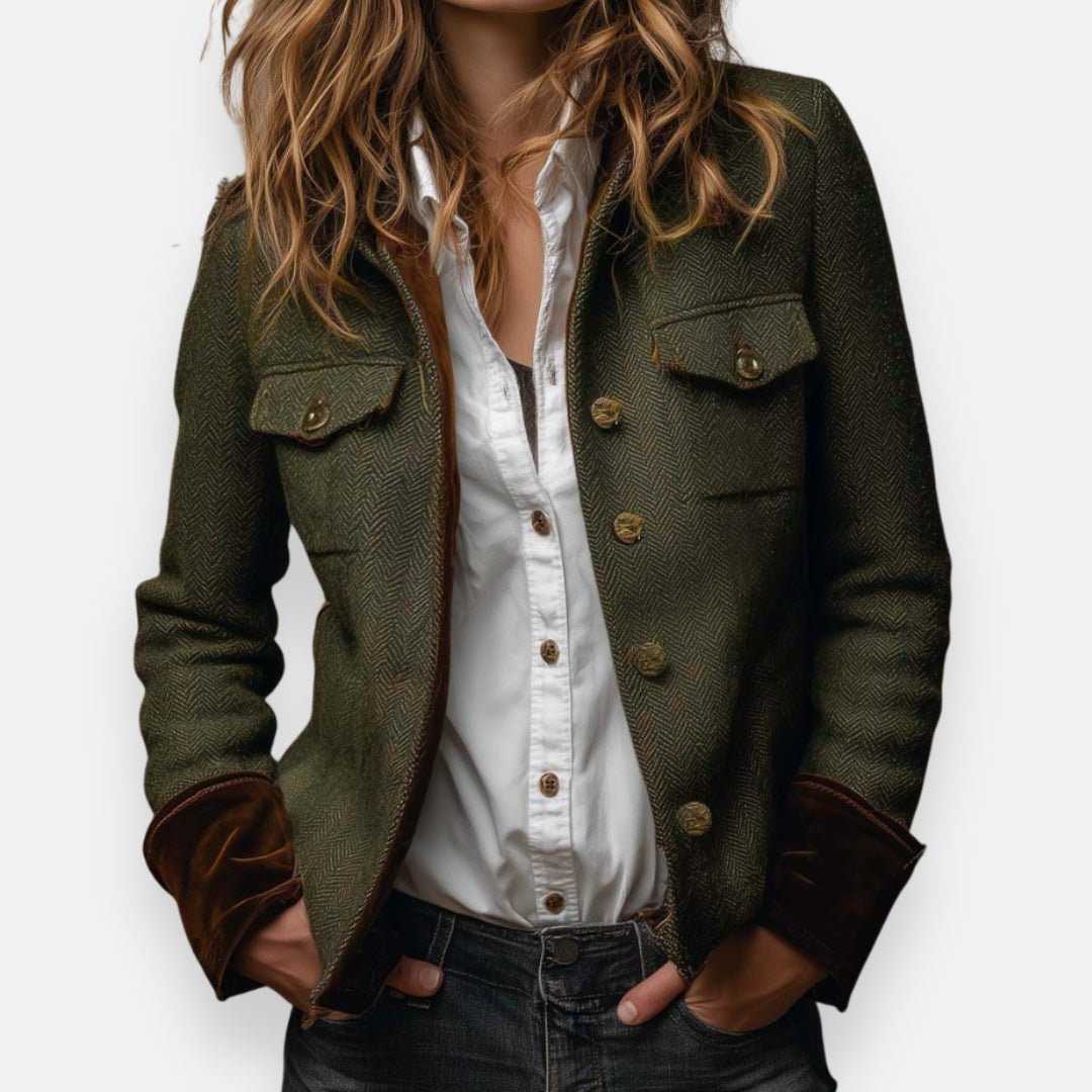 Women's Herringbone Tweed Button-Front Structured Jacket