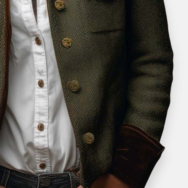 Women's Herringbone Tweed Button-Front Structured Jacket