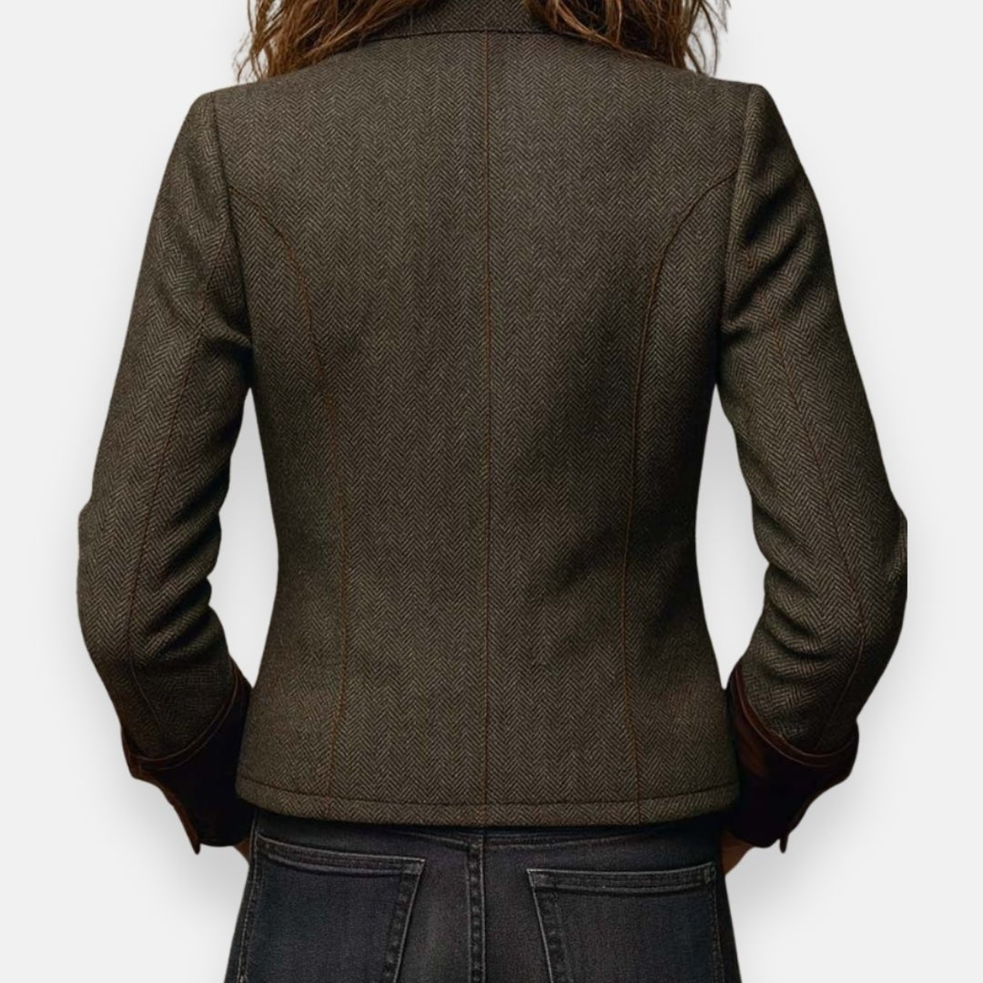 Women's Herringbone Tweed Button-Front Structured Jacket